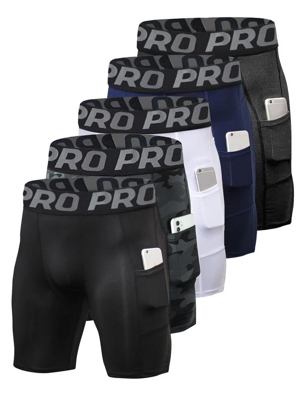 Men's Letter Tape Pocket Sports Shorts, Breathable Comfortable Elastic Waist Sports Shorts, Gym Shorts, Sport & Outdoor Clothing for Indoor Outdoor Wear