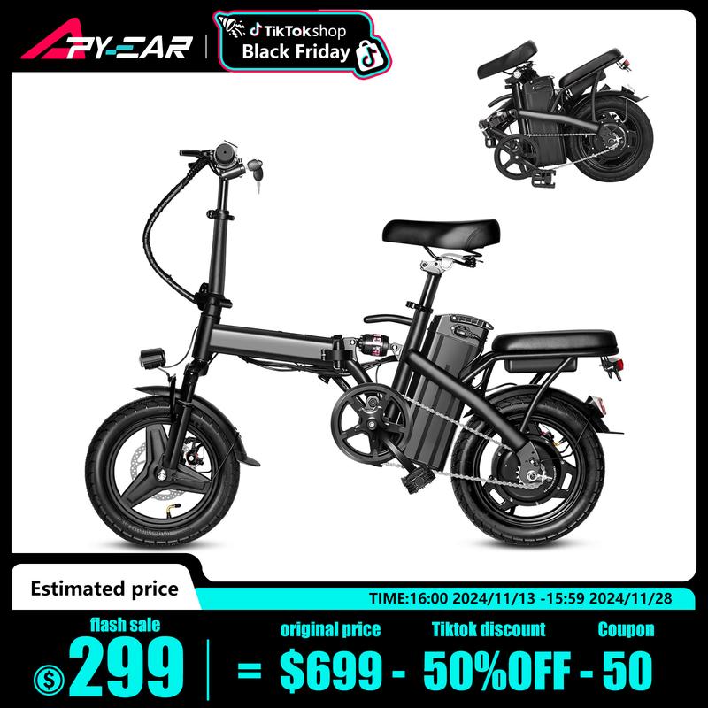 APYEAR E-Bike,400W Motor 14inches Folding Design Electric Bike,with Removable Battery,20+MPH Ebike Top Speed,Two-Person Capacity,Commuting electric bicycle,Equipped with High-Performance Brushless Motor
