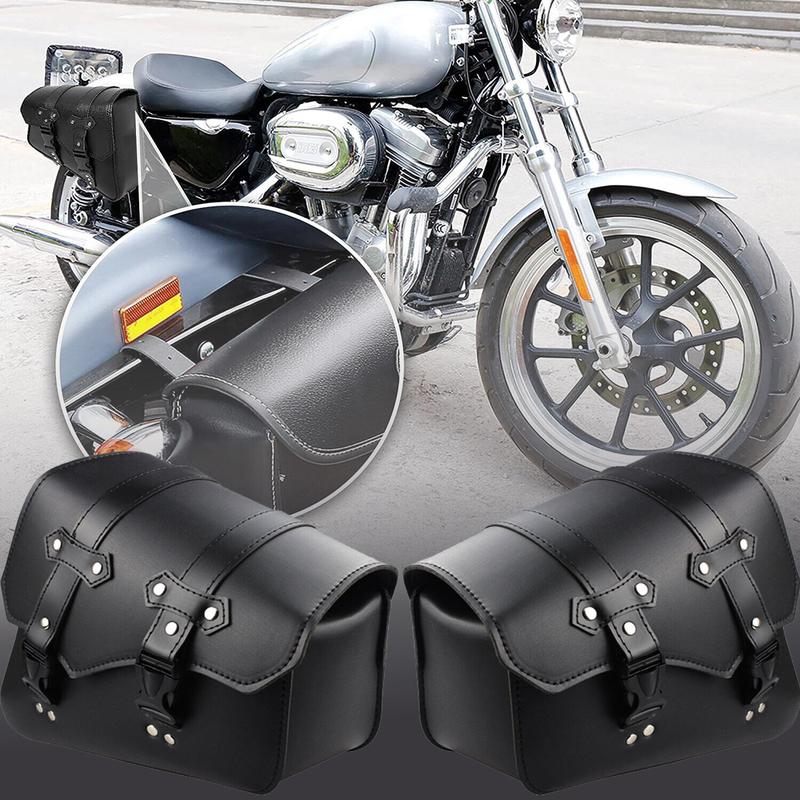 1-3 Pack Motorcycle Motorbike Right & Left Side PU Leather Saddlebags Pannier Tool, Waterproof Saddle Pouch Bag with Mounting Straps Set Black