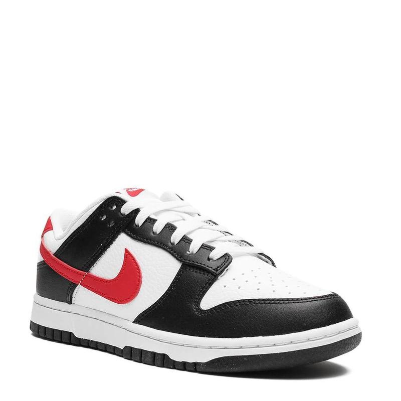 Nike Dunk Low Red Panda Swoosh White Black FB3354-001 Mens Sizing Fashion Sneakers