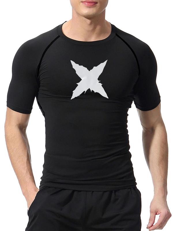 Men's Graphic Raglan Sleeve Sports Tee, Sporty Short Sleeve Crew Neck T-shirt for Gym Workout Running, Comfy Men's Sportswear for Summer