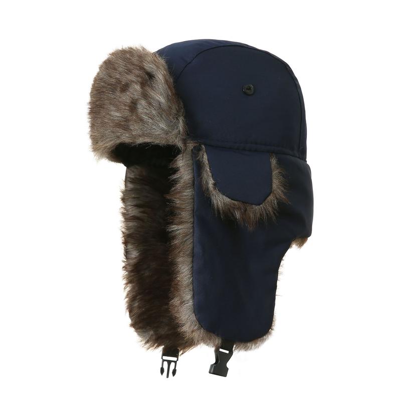 Trapper Warm Russian Trooper Hat with Faux Fur Ear Flaps Winter Skiing Cap for Women Men Windproof Hunting Hats