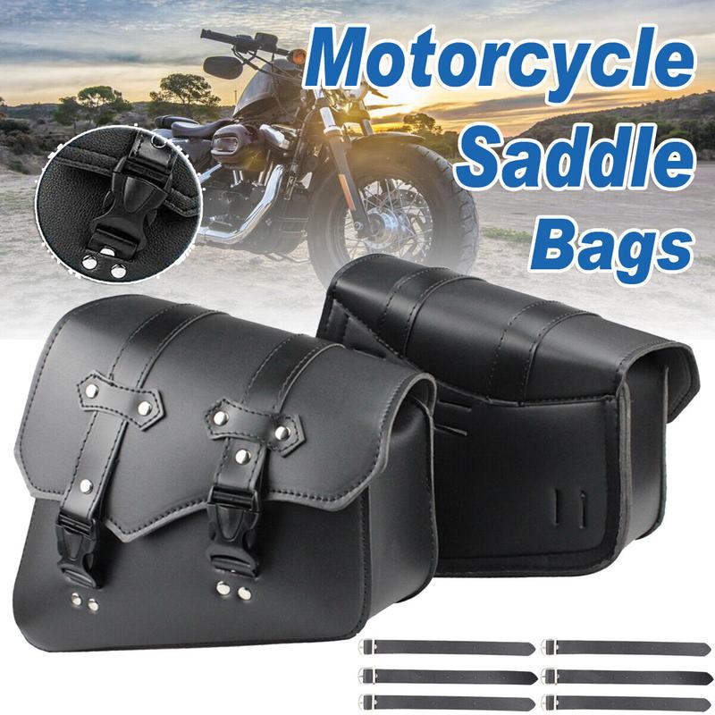 1-3 Pack Motorcycle Motorbike Right & Left Side PU Leather Saddlebags Pannier Tool, Waterproof Saddle Pouch Bag with Mounting Straps Set Black