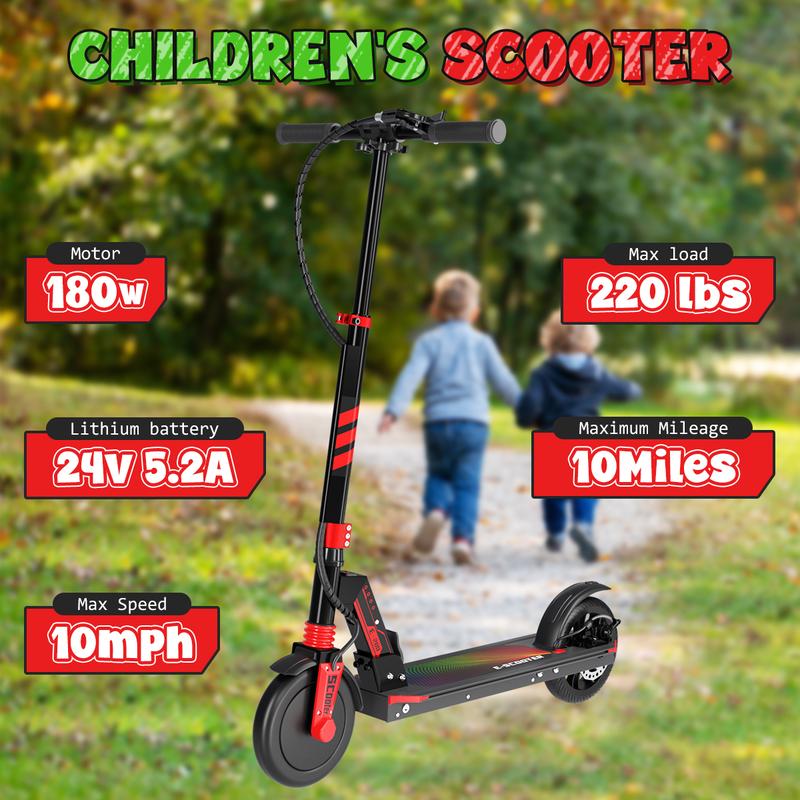 Aolorozo 180W Foldable Electric Scooter: 10-Mile Range, 10 mph Top Speed, Durable 8-Inch Solid Tires, Perfect for Adults and Teens, Featuring Vibrant LED Lights, Lightweight Design – Ideal for City Commutes and Fun Rides