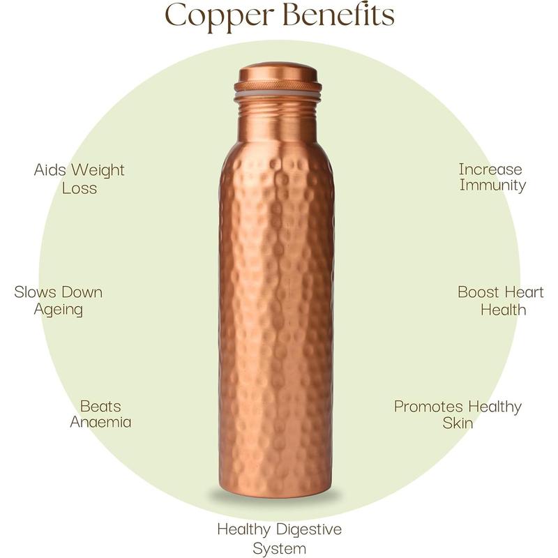 Copper Water Bottle 34 oz Leak Proof Design Vessel Ayurveda Health Pitcher for Sport Fitness Yoga 1000 ml