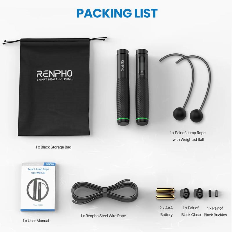 RENPHO Smart Jump Rope Pro, Weighted Jump Rope with Counter, Cordless Jump Ropes for Fitness, Smart Skipping Rope for Crossfit, Gym, Burn Calorie, APP Data Analysis, at-Home-Workout for Women Men Adult Kids