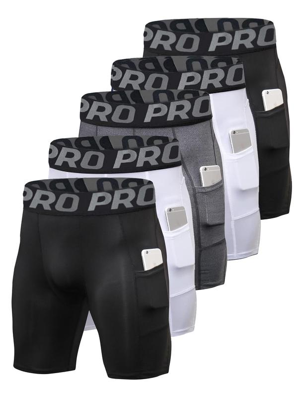Men's Letter Tape Pocket Sports Shorts, Breathable Comfortable Elastic Waist Sports Shorts, Gym Shorts, Sport & Outdoor Clothing for Indoor Outdoor Wear