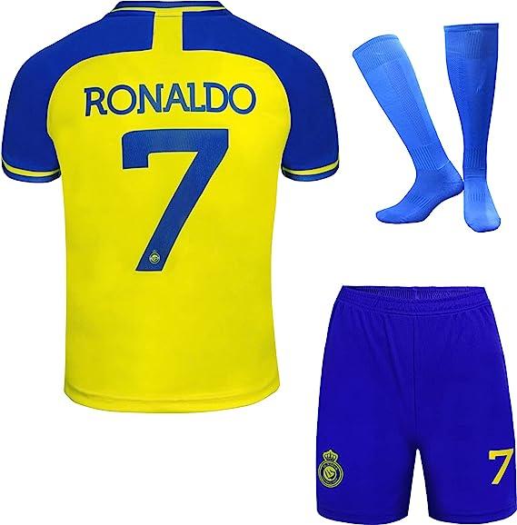 New Kids Soccer Jersey # 7 Ronaldo yellow Fan Jersey Top+Shorts+Socks Set jers y