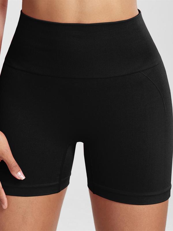 Sporty Women's Basic Solid Color High Waist Sports Short Tummy Control Leggings, Casual Comfy Breathable High Rise Skinny Shorts for Yoga Gym Workout Running, Ladies Sportswear for Summer