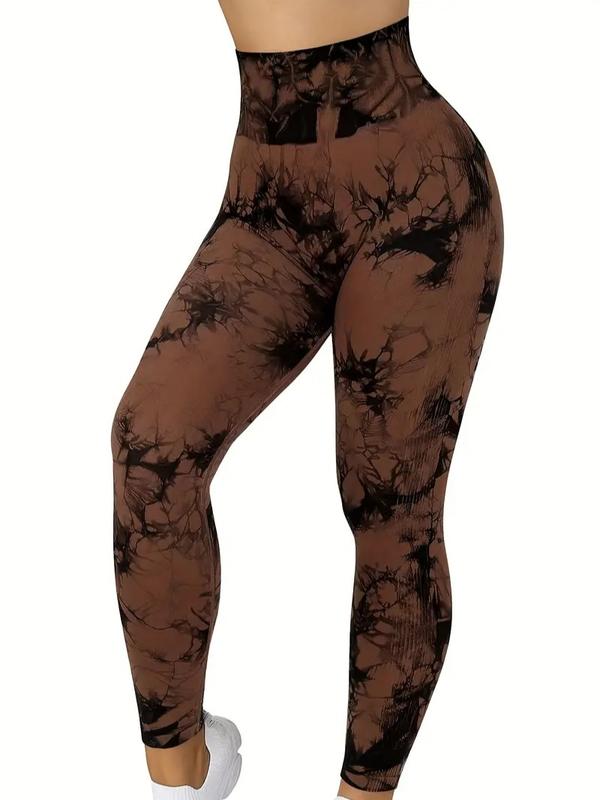 Women's Tie Dye Print High Waist Seamless Sports Leggings，Casual Sporty Comfy Breathable Skinny Pants for Yoga Gym Workout Running