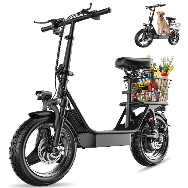 Adult Electric Scooter With Basket 14'' Urban Commuter Multifunctional E-Scooter 500W Motor 36V 13AH Removable Battery Electric Scooter