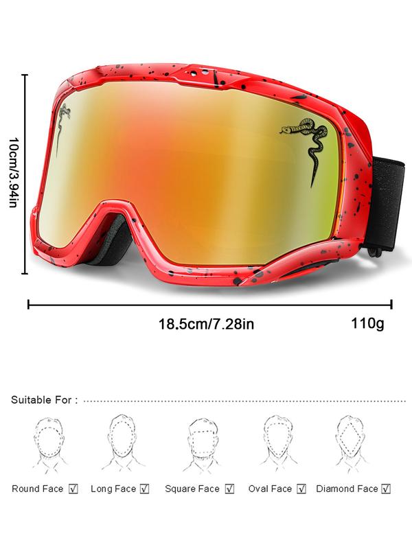 Sporty Unisex's All Over Print Anti-Fog Ski Goggles, Snake Printed Adjustable Outdoor Sports Windproof Goggles, Sport Eyewear for Skiing Skating Women Men