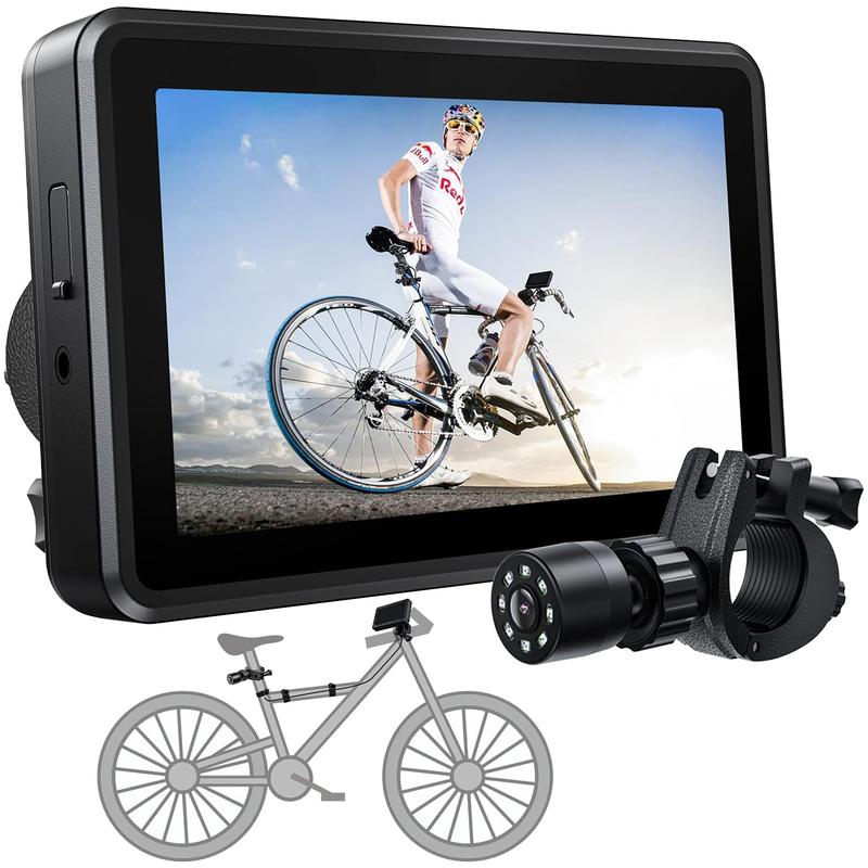 Handlebar Bike Mirror, Bicycle Rear View camera with 4.3'' HD Night Vision Function, 145° Wide Angle View, Adjustable Rotatable Bracket, Compatible with Bicycle, Mountain, Road Bike