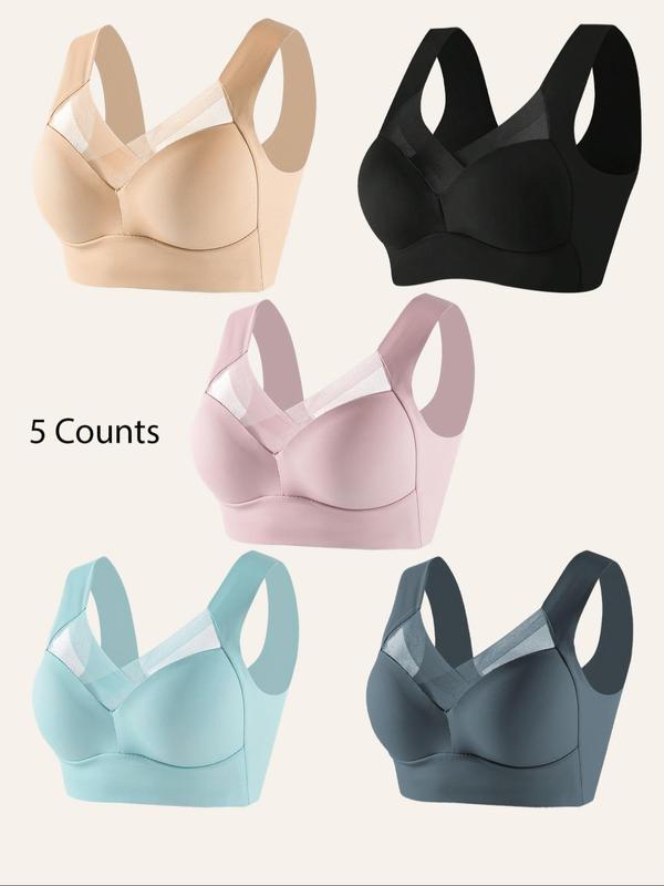 Women's Solid Color Contrast Mesh Wireless Sports Bra, Breathable Comfortable Sports Bra, Ladies Sportswear for Indoor Outdoor Wear