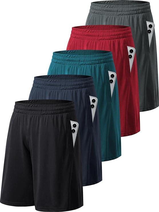 Men's 5-pack gym shorts quick-drying lightweight sports basketball running shorts with pockets