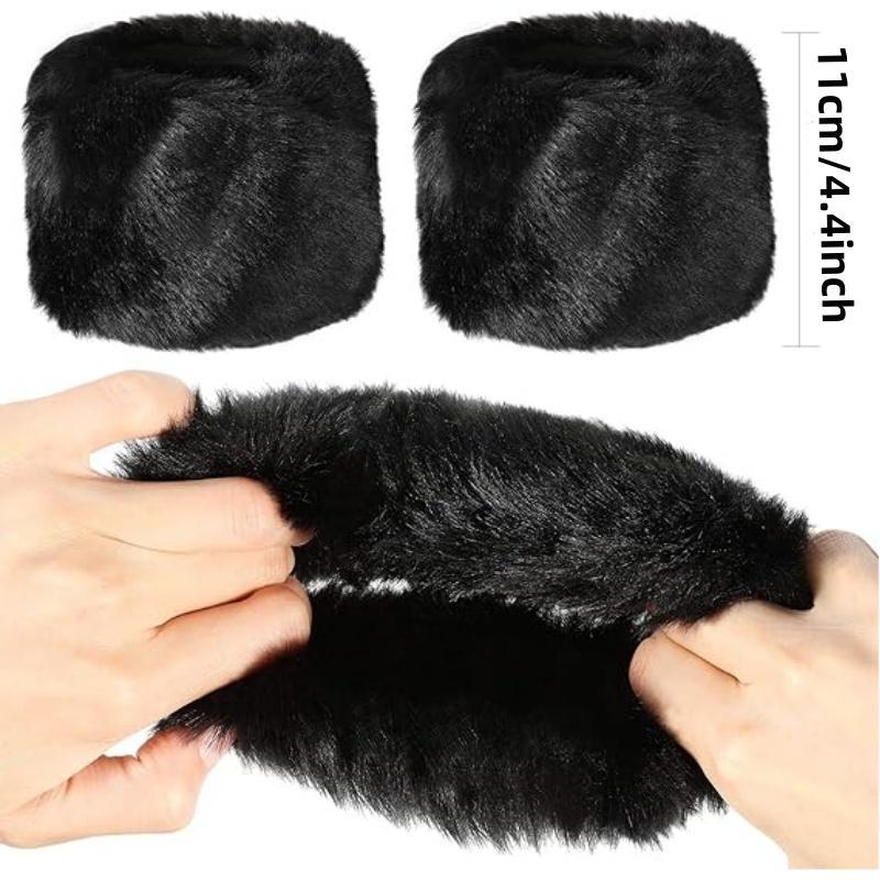 Solid Faux Fur Wristbands, 1 Pair Warm Plush Wristbands for Women & Girls, Sports & Outdoor Accessories for Fall & Winter