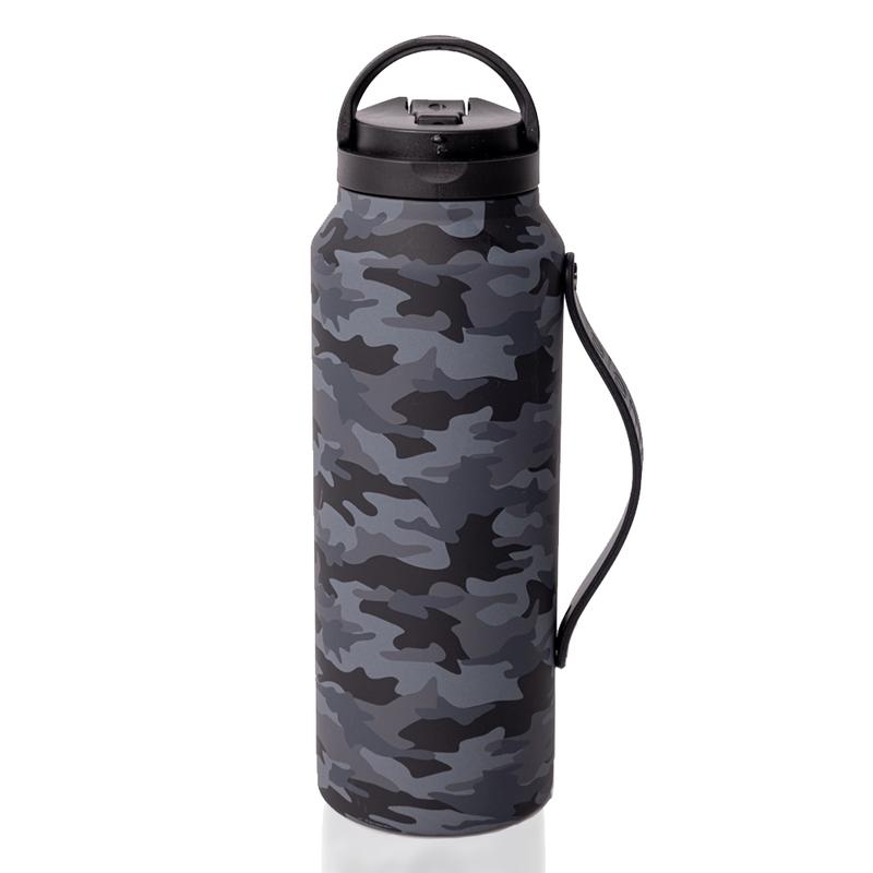 Iconic Sport 32oz Water Bottle - Black Camo - Stainless Steel Leakproof Reusable Bottle