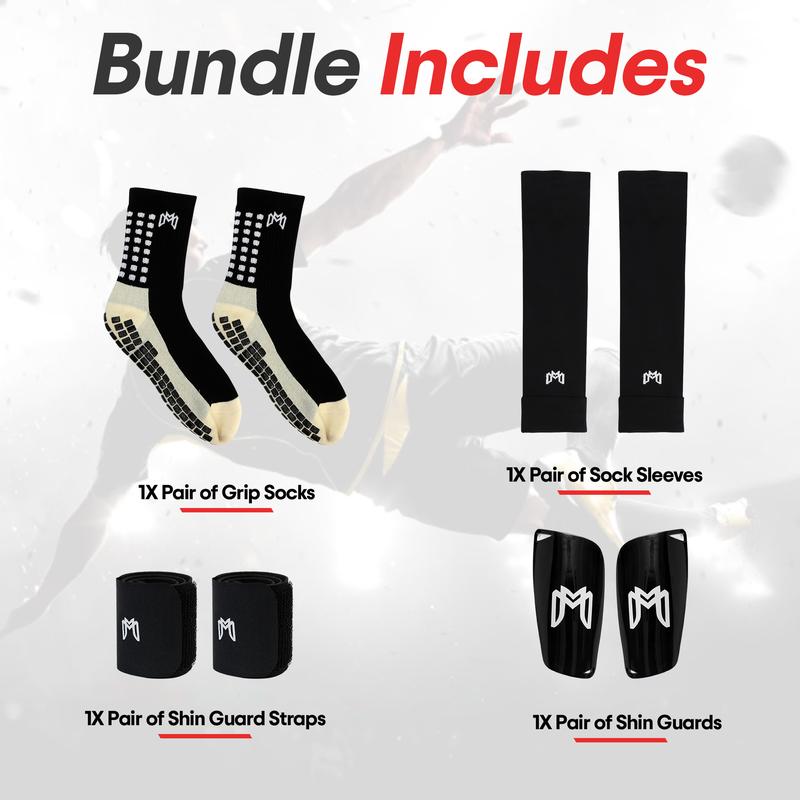 MediCaptain Elite Soccer Bundle - Grip Sock, Shin Guards, Pre-Cut Sock Sleeves, and Shin Guard Straps Bundle – Essential Equipment for Futbol Players