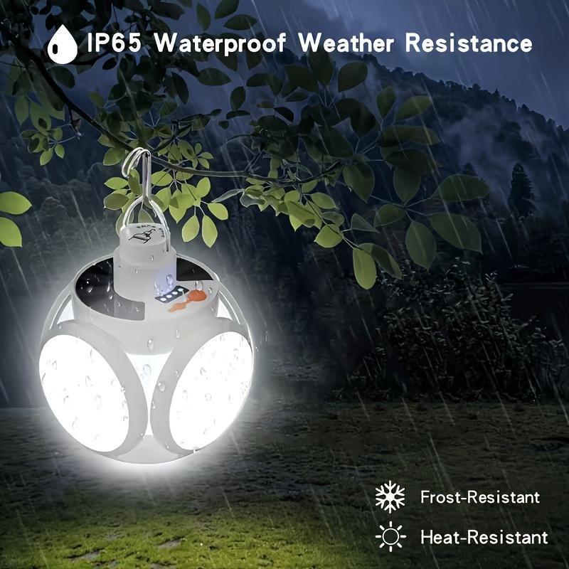 Portable Solar Camping Lantern, Foldable LED Football Bulb with Hook, Rechargeable USB Table Lamp for Home, Office, Tent, Emergency Outages Lighting, Christmas Gift