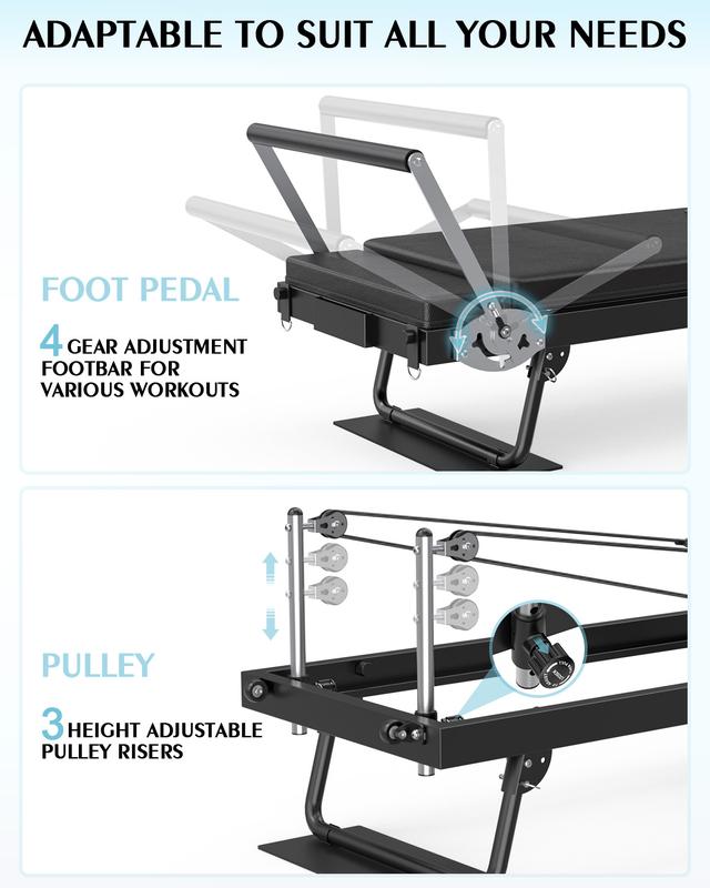 Foldable Pilates Reformer, Pilates Machine & Equipment for Gym Workout and Home Use, Suitable for Intermediate and Beginners Users