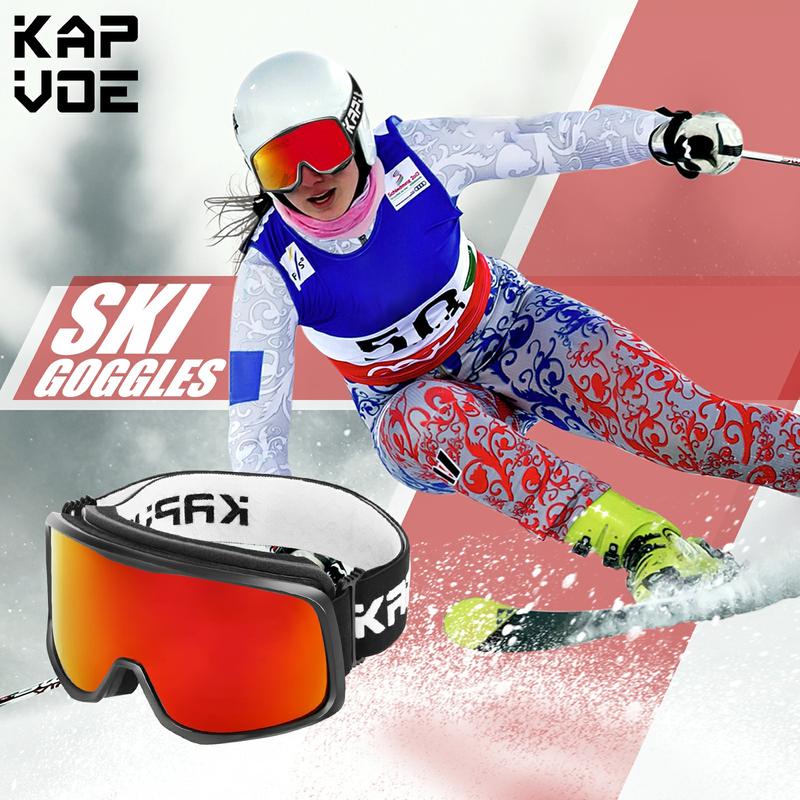 KAPVOE Ski Goggles OTG Snowboard Goggles for Men Women Snow Goggles Anti fog Helmet Compatible UV Protection Adult Youth