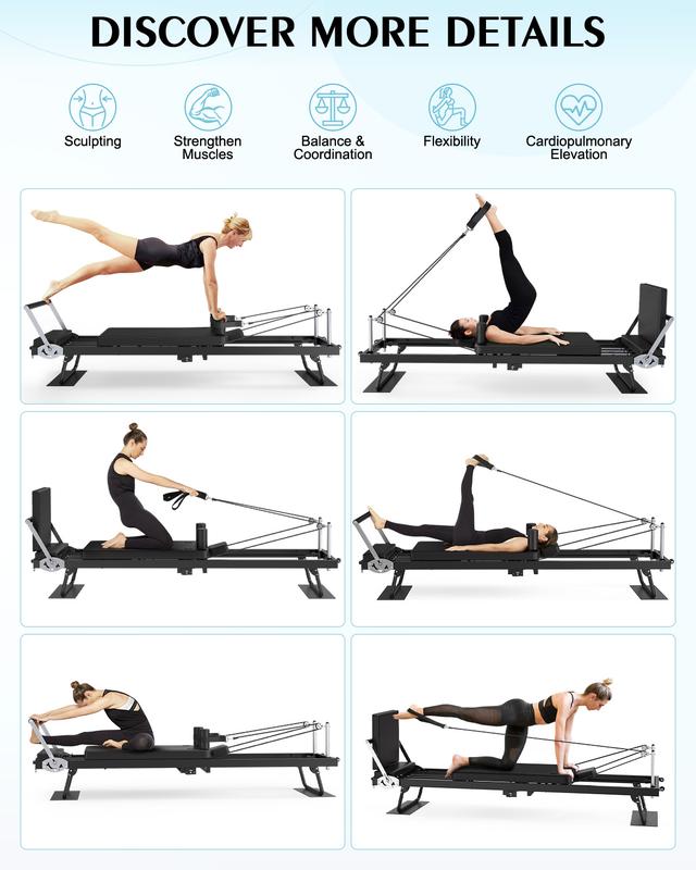 Foldable Pilates Reformer, Pilates Machine & Equipment for Gym Workout and Home Use, Suitable for Intermediate and Beginners Users