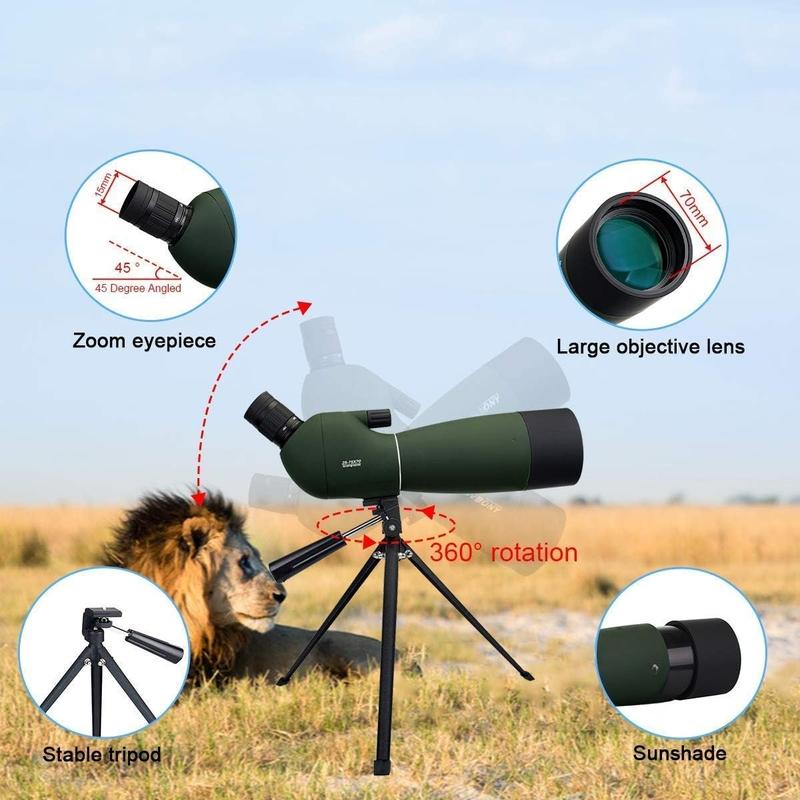 SV28 Spotting Scopes with Tripod, Angled 25-75x70mm Spotter Scope with Phone Adapter, Waterproof Fogproof Spotting Scope for Bird Watching, Target Shooting, Wildlife Viewing