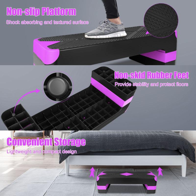 27''Adjustable Workout Aerobic Stepper in Fitness,Exercise Step Platform Trainer 3 Settings Adjustable Height 4”-6”-8”,for Home Gym Cardio Strength