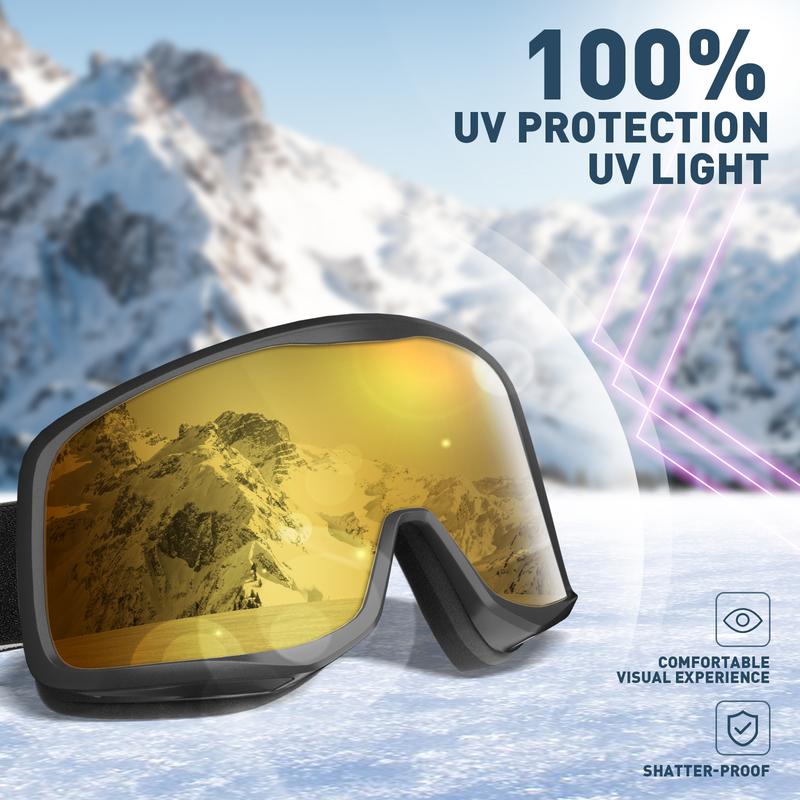 KAPVOE Ski Goggles OTG Snowboard Goggles for Men Women Snow Goggles Anti fog Helmet Compatible UV Protection Adult Youth