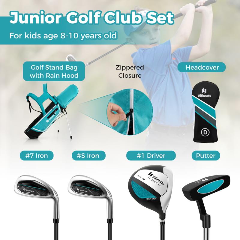 FestivalJoy-Junior Complete Golf Club Set for Kids with Rain Hood Right Hand Children Golf Age 8-10 Years Old-Blue