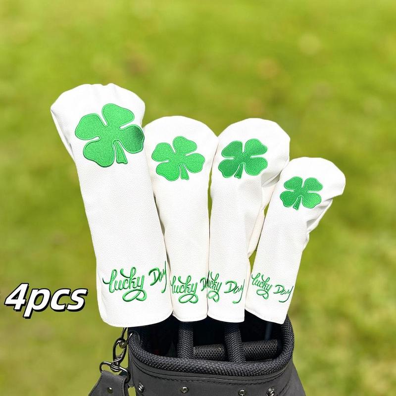 Four-leaf Clover Pattern Golf Club Head Cover, 1 4 Counts Durable Waterproof Golf Club Head Cover, Golf Accessories for Men & Women