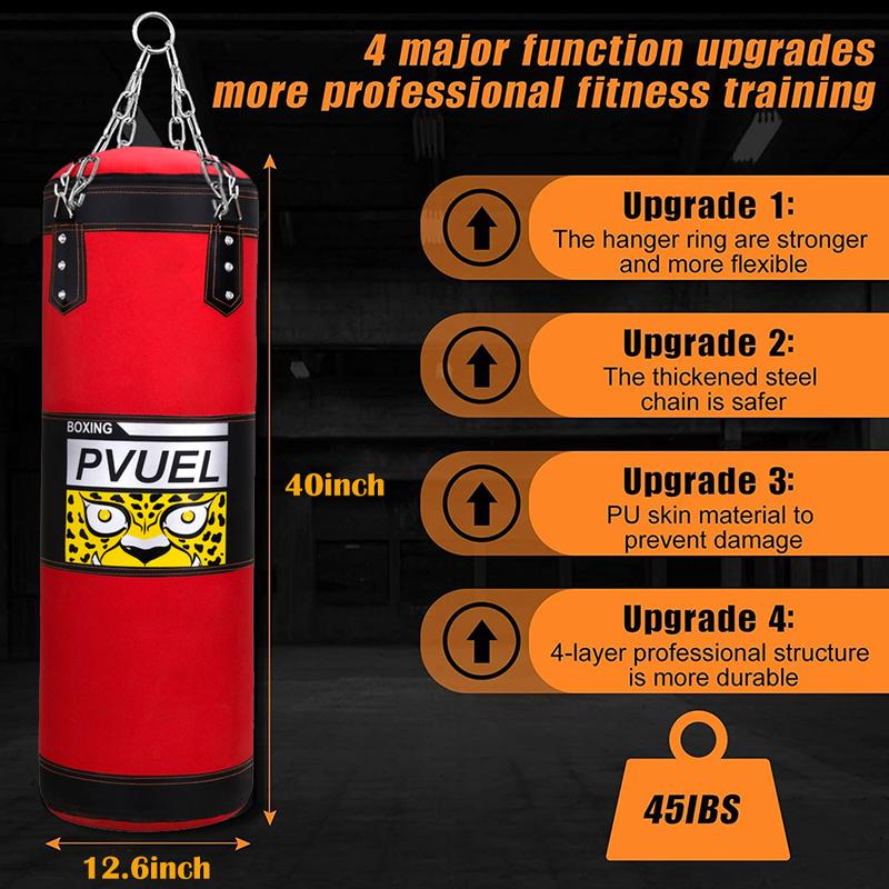 Punching Bag for Adults,Men,Women,Kids, Hanging Punching Bag with Boxing Gloves, Chains, Wristband,  Heavy Boxing Bag for Training, Karate, Kickboxing, Muay Thai -Unfilled