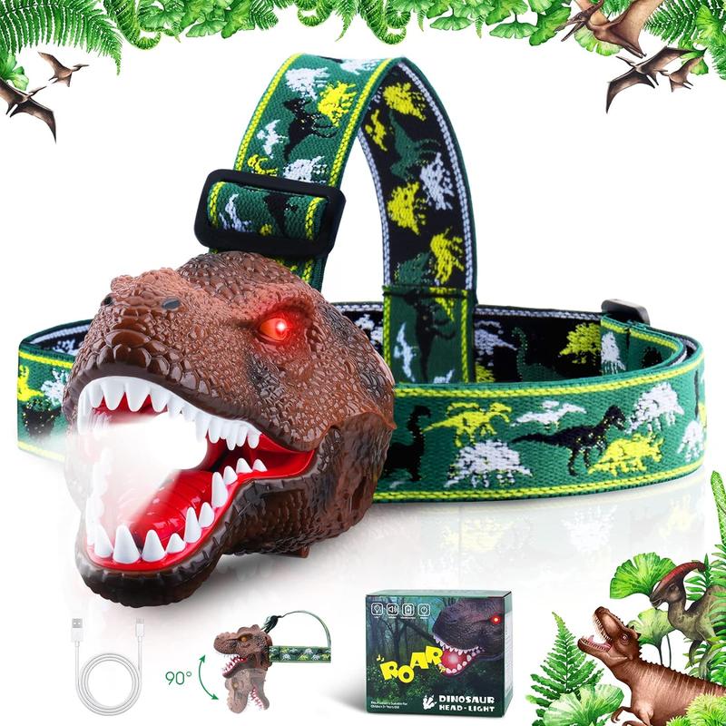 USB Rechargeable Dinosaur Head Design Headlamp, Outdoor Camping Headlight, 90° Rotating Outdoor LED Night Light