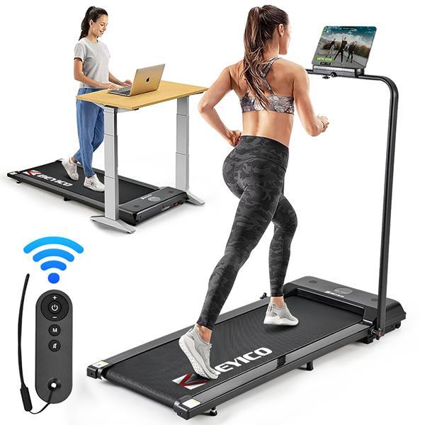 6.2MPH Foldable Walking Mat Treadmill with Handlebar Remote Control and Safety Lock for Bariatric and Obese Users-Under-Desk Design for Convenient Use