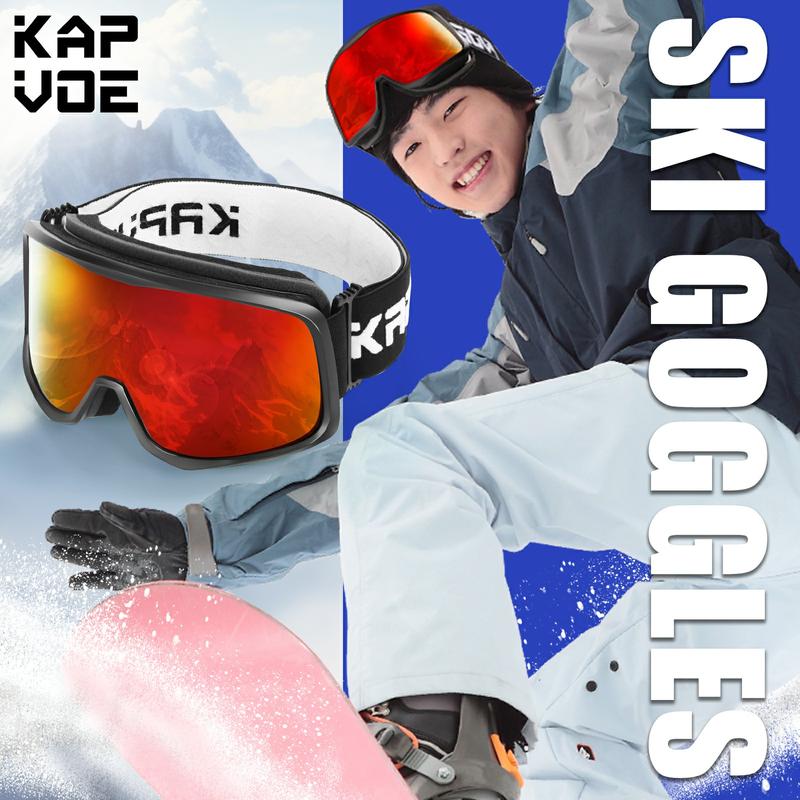 KAPVOE Ski Goggles OTG Snowboard Goggles for Men Women Snow Goggles Anti fog Helmet Compatible UV Protection Adult Youth