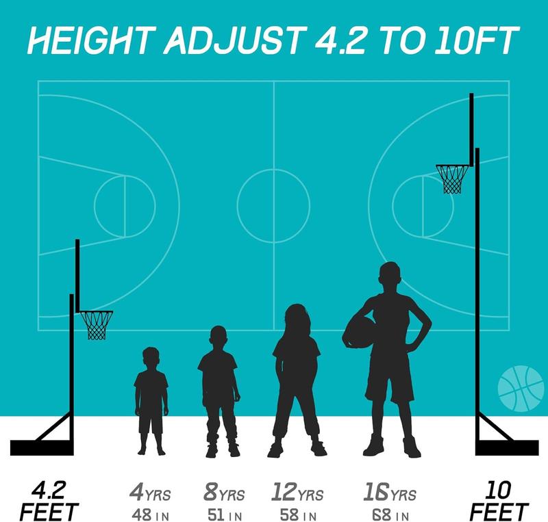 Adjustable Outdoor Basketball Hoop for Kids and Adults 4.2-10ft, with Shatterproof Backboard & Rust-Proof Steel Poles