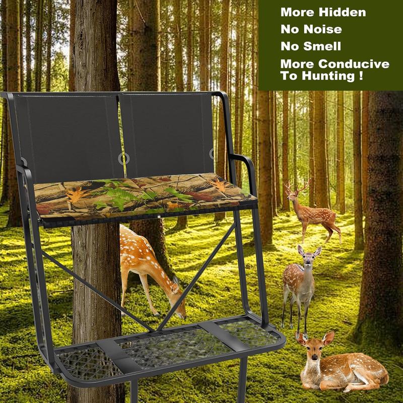 Foldable Two Man Tree Stand Seat Cushion, 33.5''*13'' Camo Ladder Tree Stand Seat Replacement Pad Waterproof Deer Hunting Seat Cushion for Camping Fishing Hiking Outdoor Activities