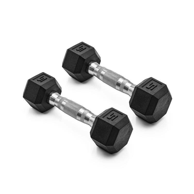 5lb Coated Rubber Hex Dumbbell, Pair