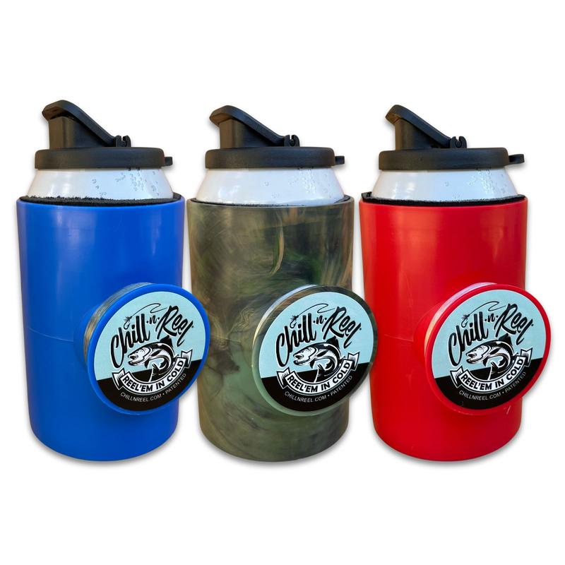 Chill-N-Reel Patriotic Bundle: Red Blue Camo Fishing Can Coolers. Perfect Gift for Father's Day or Boyfriend! As Seen on Shark Tank!