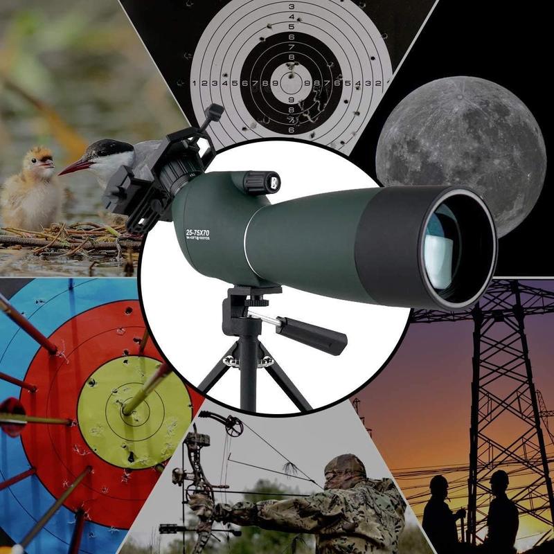 SV28 Spotting Scopes with Tripod, Angled 25-75x70mm Spotter Scope with Phone Adapter, Waterproof Fogproof Spotting Scope for Bird Watching, Target Shooting, Wildlife Viewing