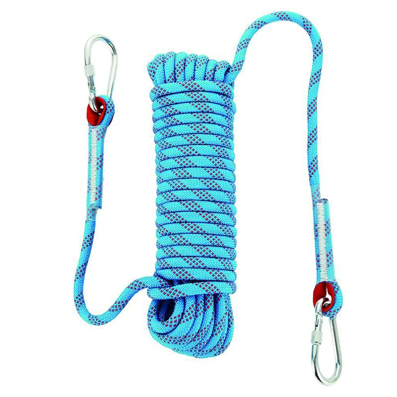 10mm 12mm Outdoor Climbing Rope Static Rock Climbing Rope, Tree Climbing Rappelling Rope, Escape Nylon Rope, Ice Climbing Equipment Fire Rescue Parachute Rope with 2 Steel Hooks