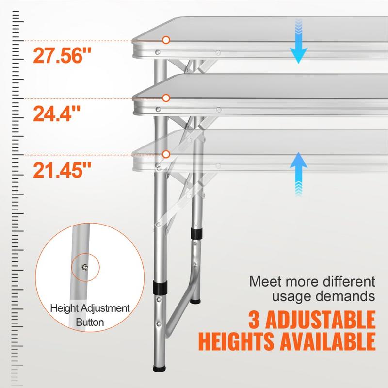 Camping Kitchen Table, Quick set-up Folding Camping Table, 3 Adjustable Heights, MDF Camping Table, Ideal for Outdoor Picnics, BBQs, Camping, RV Traveling