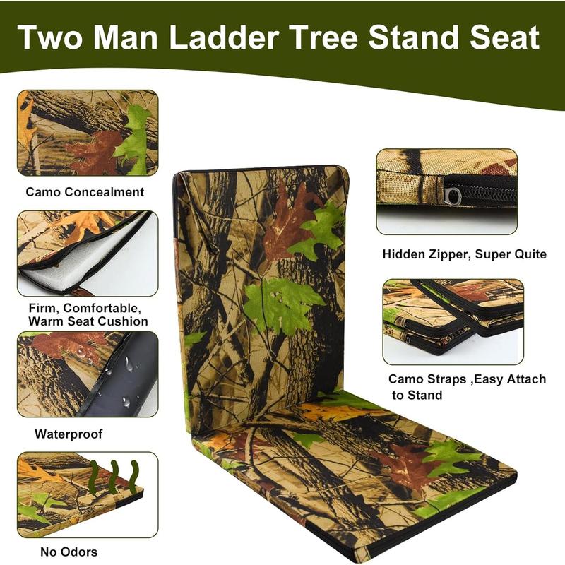 Foldable Two Man Tree Stand Seat Cushion, 33.5''*13'' Camo Ladder Tree Stand Seat Replacement Pad Waterproof Deer Hunting Seat Cushion for Camping Fishing Hiking Outdoor Activities