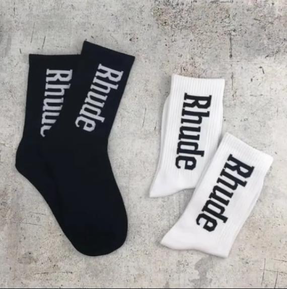 Rhude for Men Women 5-Pair Funny Letter Cotton CrewSocks sport socks grip socksfootball socks