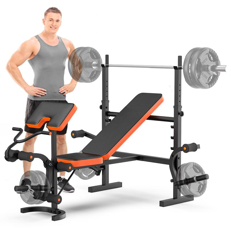 Bearbro 660lb 6-in-1 Adjustable Weight Bench with Multi-Purpose Workout Bench Set With Barbel Rack and Leg Developer for Home Gym Full Body Function Strength Training，Barbell Rack can support up to 990 pounds