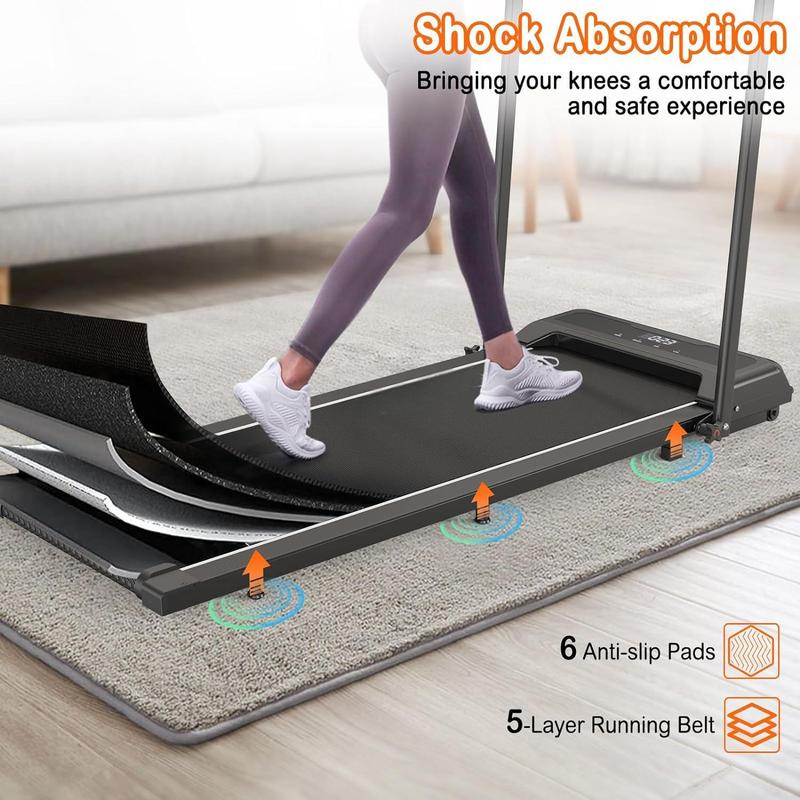 6.2MPH Foldable Walking Mat Treadmill with Handlebar Remote Control and Safety Lock for Bariatric and Obese Users-Under-Desk Design for Convenient Use