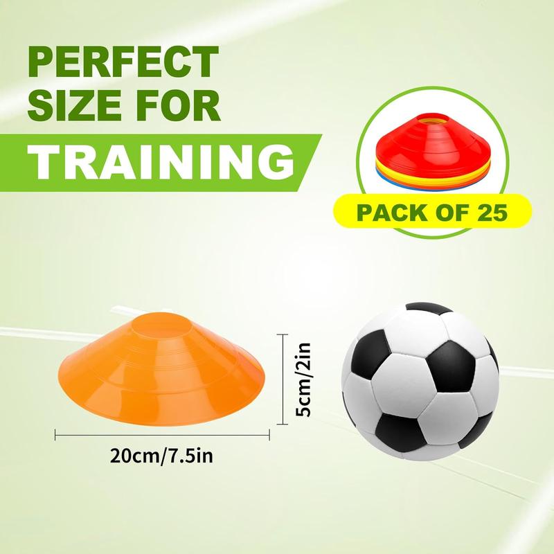 Set of 25 - Agility Soccer Cones with Carry Bag and for, Football Cones for TrainingFootball, Basketball, Coaching, Agility Cones for Indoor and Outdoor Games