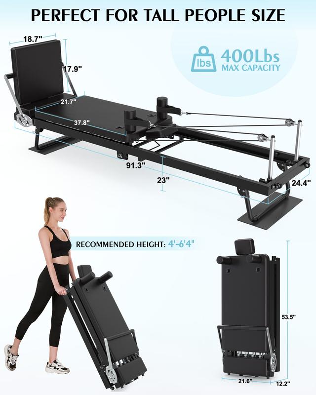 Foldable Pilates Reformer, Pilates Machine & Equipment for Gym Workout and Home Use, Suitable for Intermediate and Beginners Users