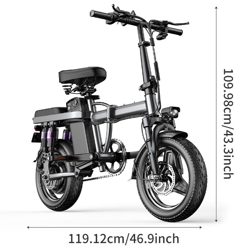 Ebike For Commuter 14'' Folding Electric Bike For Adult Peak Motor 48V 500W Powerful Electric Bicycle With Passenger Seat 20MPH Fast E-Bicycle Bike