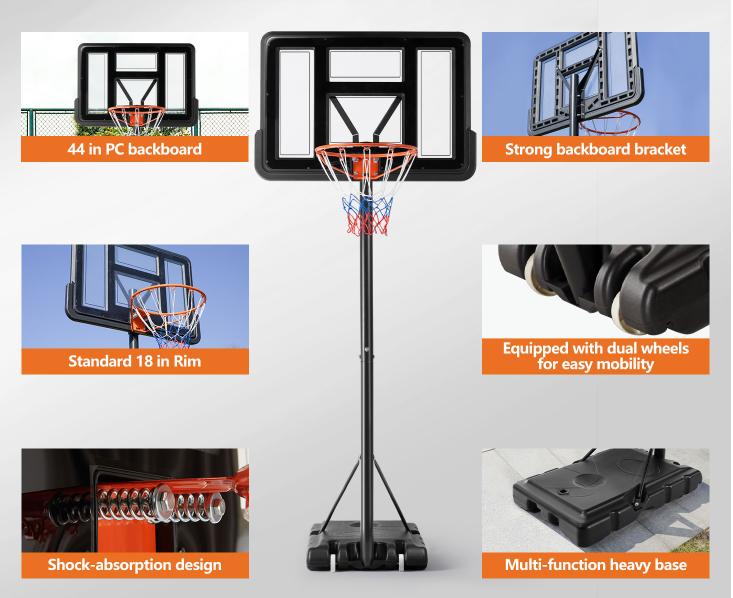 Adjustable Outdoor Basketball Hoop for Kids and Adults 4.2-10ft, with Shatterproof Backboard & Rust-Proof Steel Poles